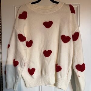 White and red heart sweater
